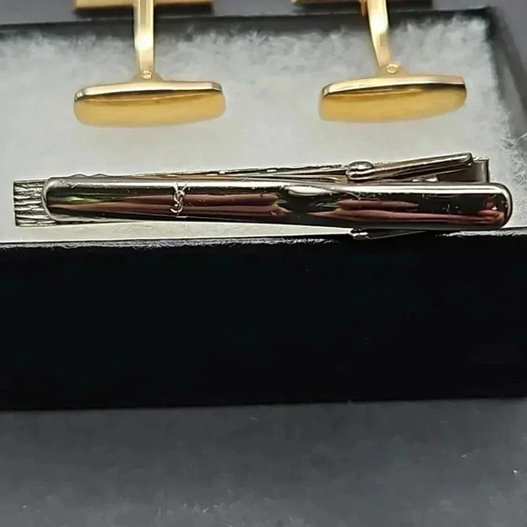 Yves Saint Laurent Gold and Silver Tone Cufflinks and Tie Bar set - Picture 5 of 5